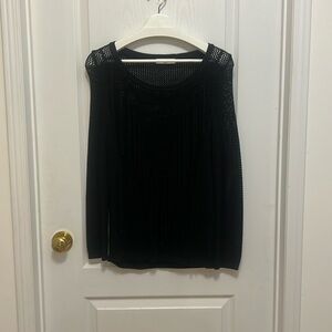 Sandro Paris Open Knit Fringe Top Sweater Sz S/M Black Boho Western